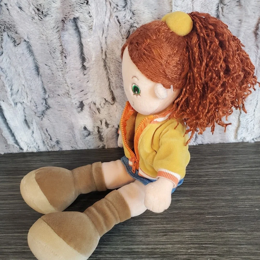 People Pals Curly Red Hair Plush Doll Wearing Jean‎ Skirt Yellow Jacket 13